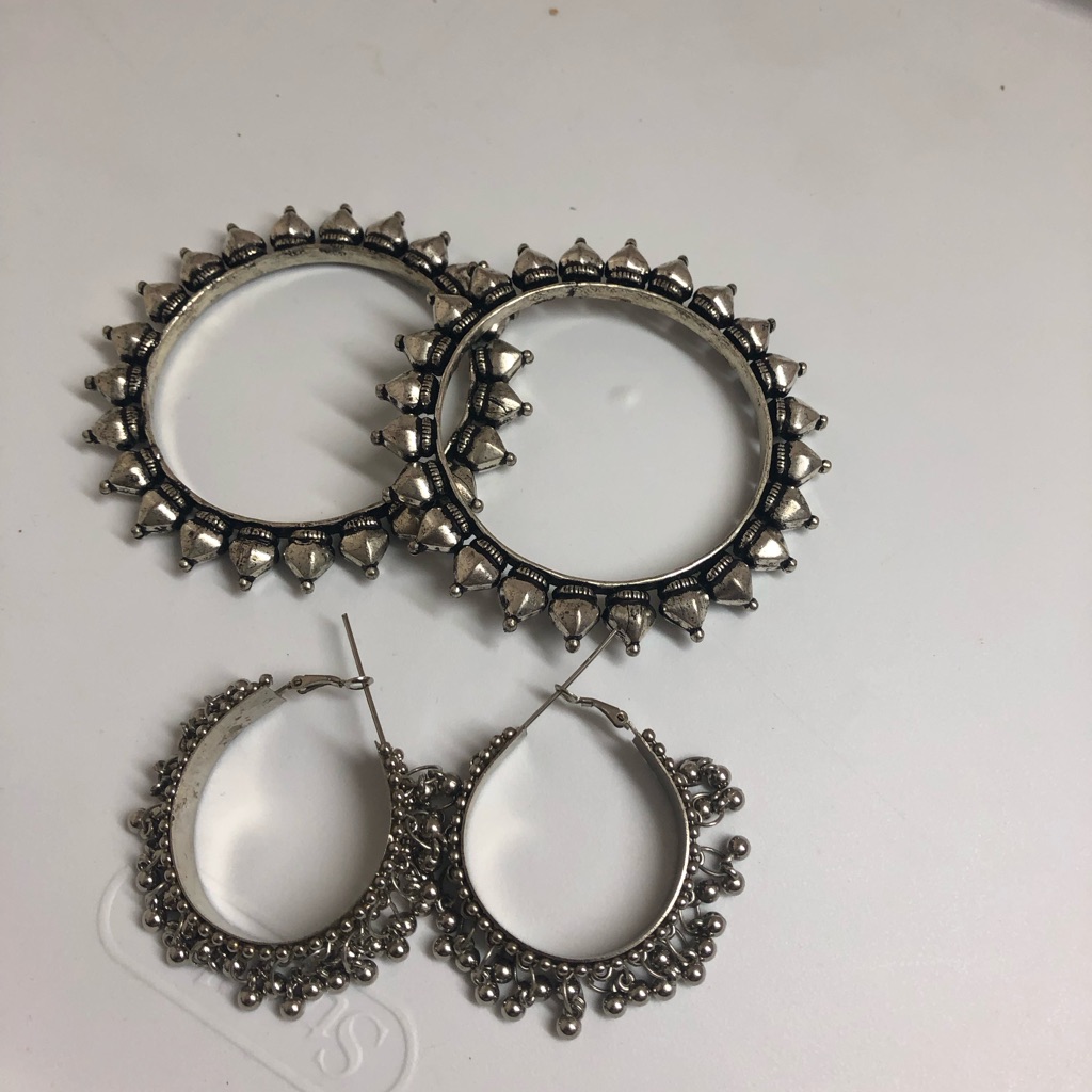 Indian Traditional Sliver Bangle And Earring Jewelry Set